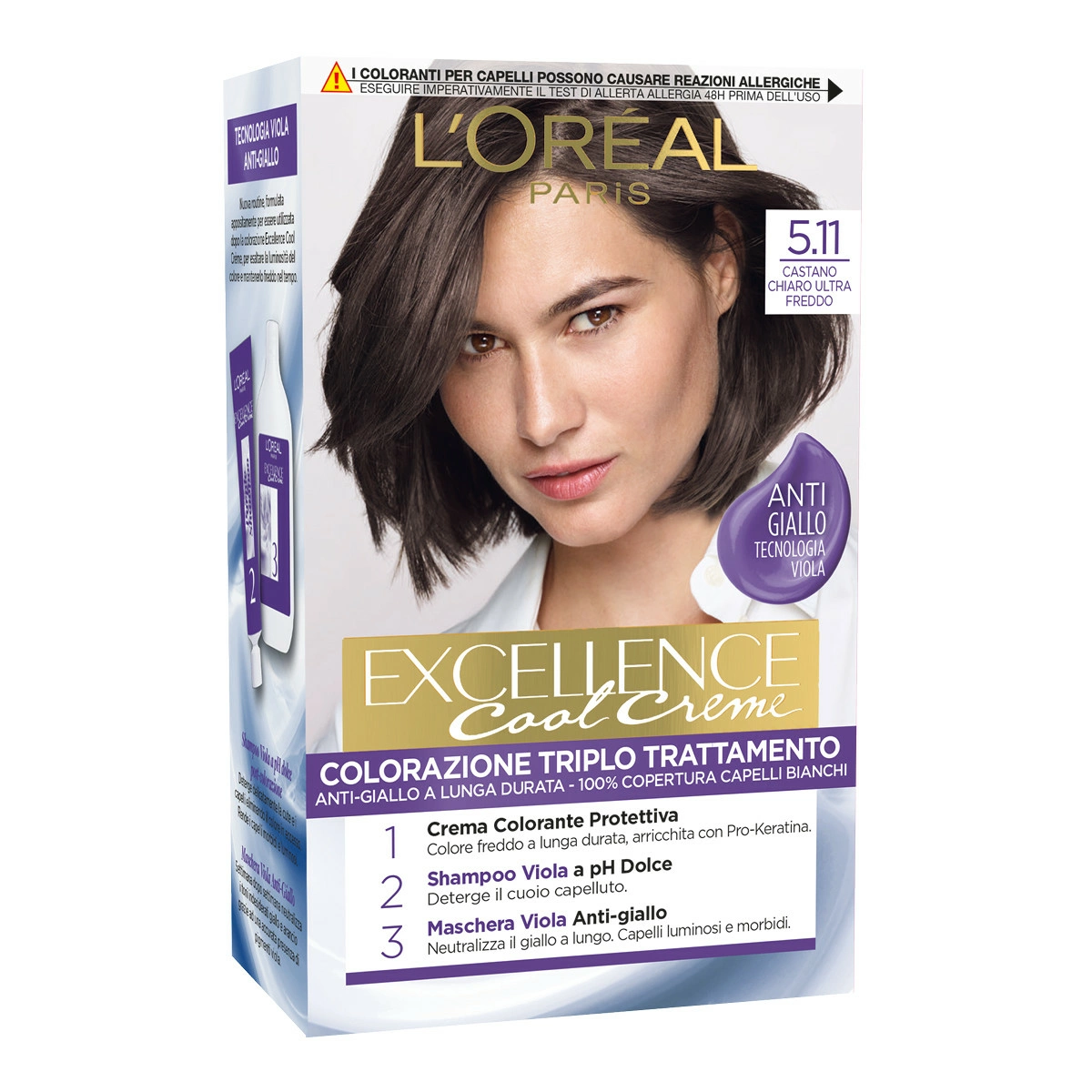 L’Oréal Paris Tinta Capelli Excellence, Castano Chiaro Ultra Freddo (5.11)