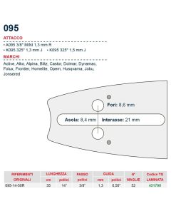 Barra motosega 35 cm – 14″ passo 3/8″ Spessore 1.3 mm – .050″ attacco 095 – 451798