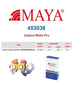 Catena confezionata in Widia PRO LP 3/8″ 1.3 mm – .050″ 52 maglie con antirimbalzo Maya – 453036