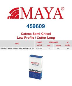 Catena confezionata LP 3/8″ 1.3 mm – .050″ 53 maglie senza antirimbalzo profilo Semi tondo lungo – 459609