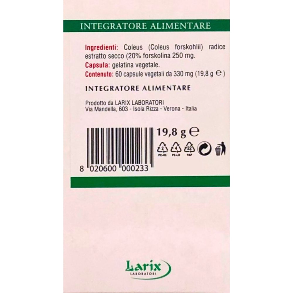 Coleus Forskohlii 60 capsule Larix - immagine 3